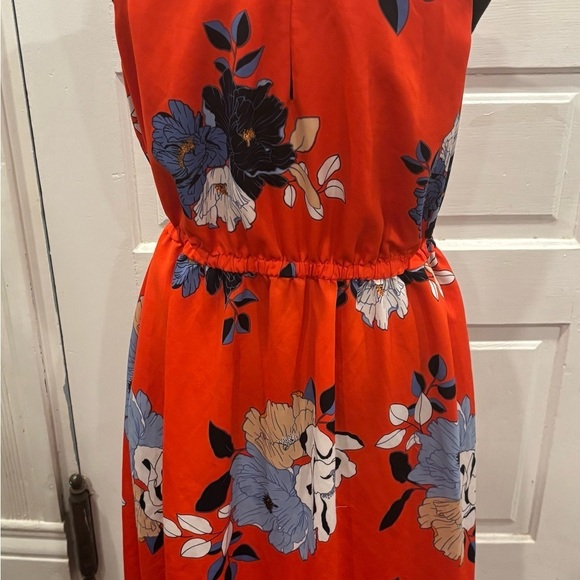 Rachel Roy Conchetta Red Floral Crepe High Low Ruffle Collar Dress Sz Large - Picture 2 of 10